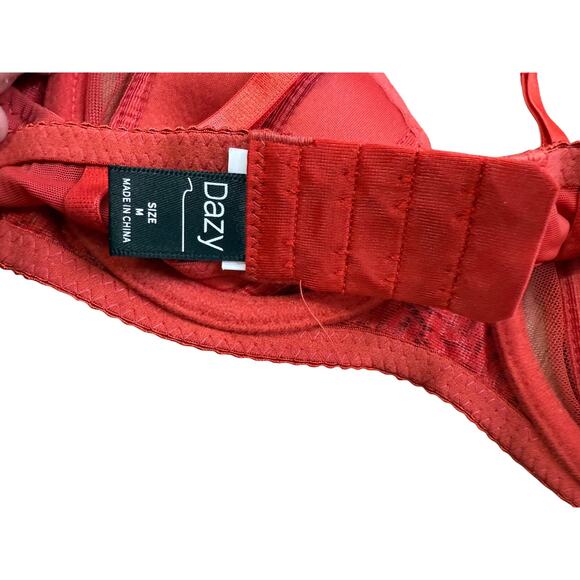 Dazy Red Embroidered Mesh Underwire Bra Size M Sheer Lace Sexy Lingerie - Picture 4 of 4